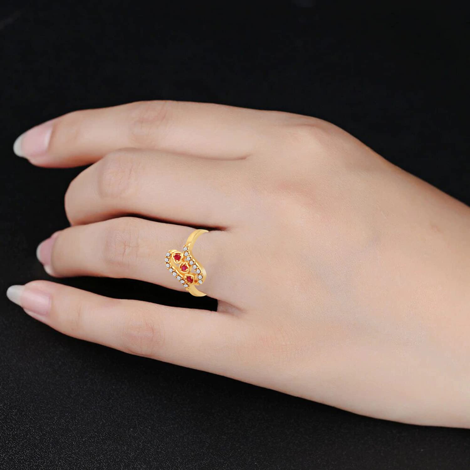 Solitaire Crystal and Ruby Stone Ring (FR1103151GRed)
